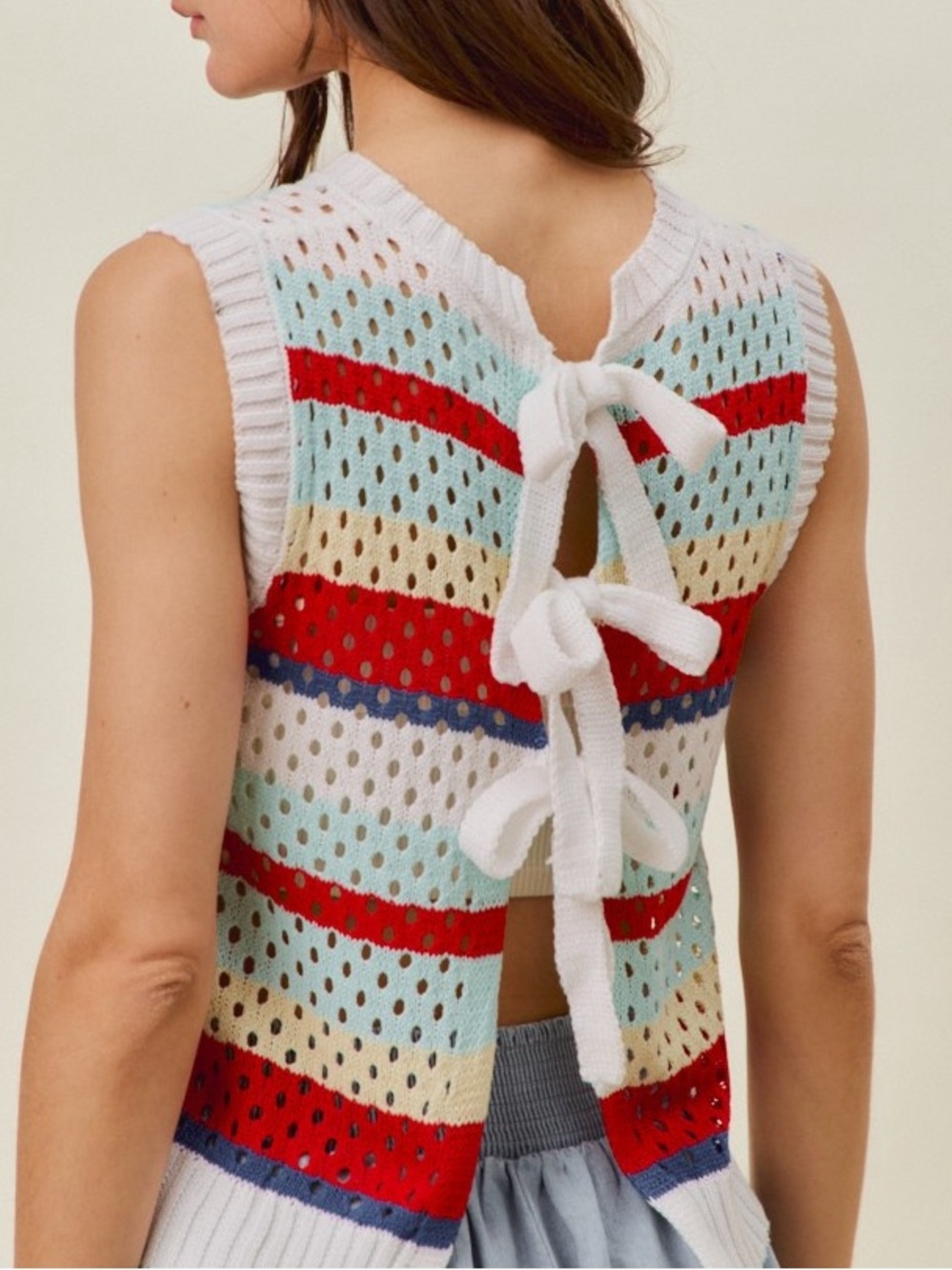 ♥️ SO ME Tie Back Multi Stripe Sweater Knit Tank Top